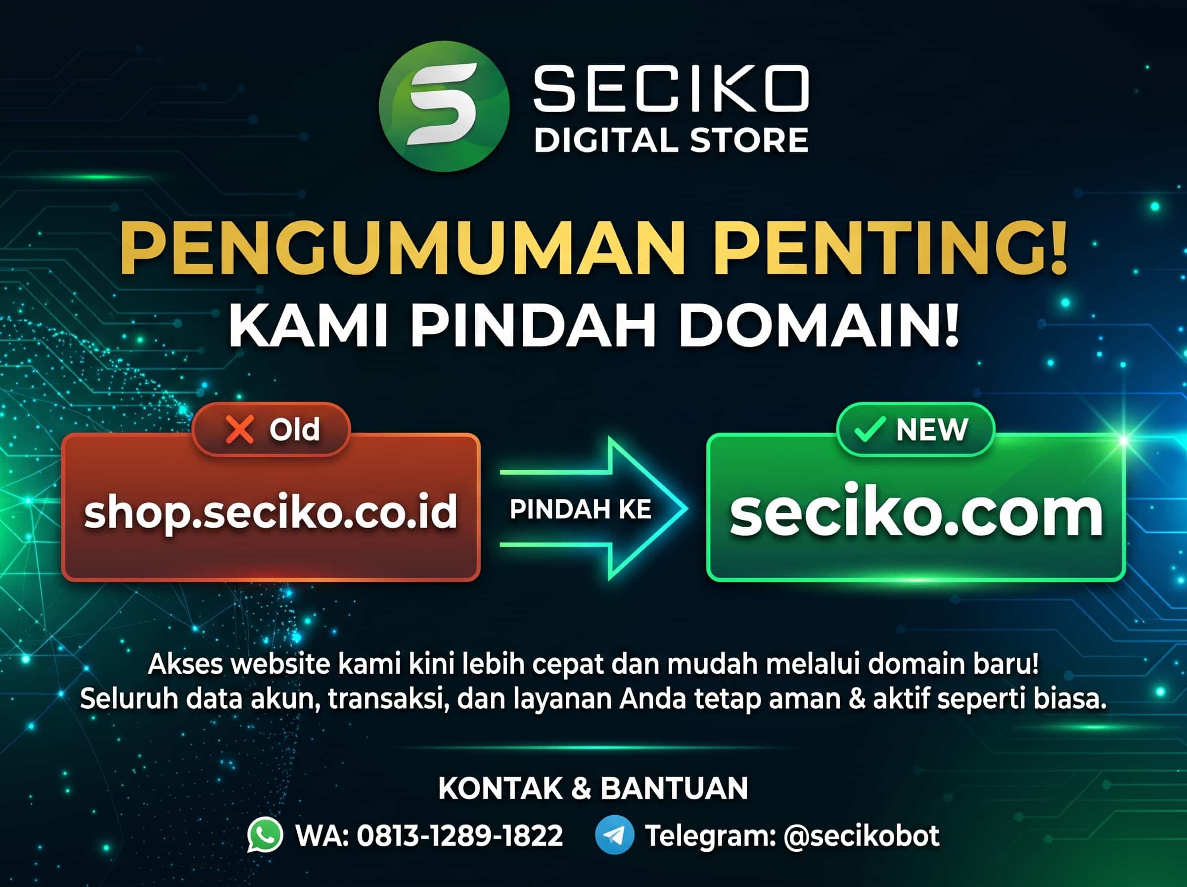 Pengumuman Pindah Domain Seciko Store