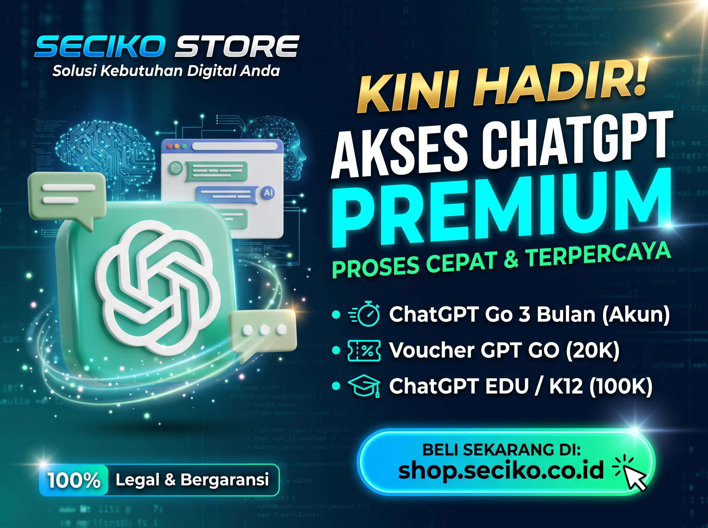 ChatGPT Plus & Edu Private 4K AI GPT-4o Full Akses